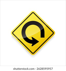 270-degree curve loop traffic sign. Flat design, isolated on white background.