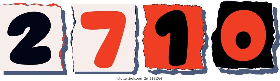 2710 Retro torn paper number Design art