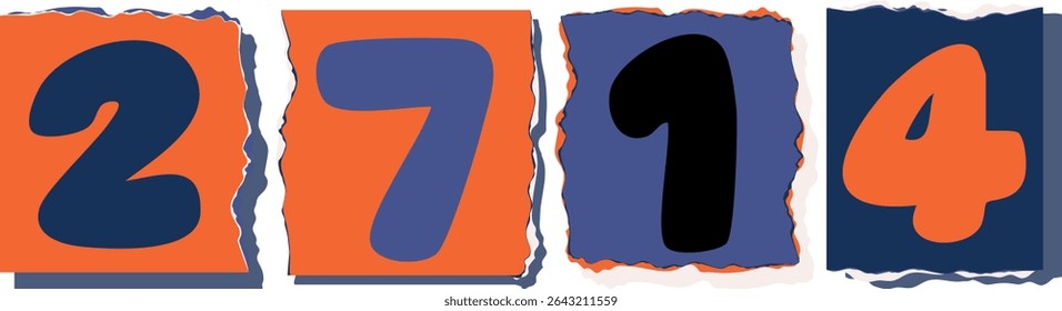 2714 Retro torn paper number Design art