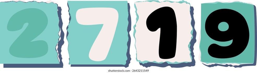 2719 Retro torn paper number Design art