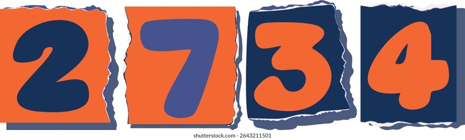 2734 Retro torn paper number Design art