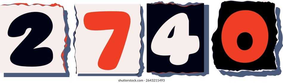 2740 Retro torn paper number Design art