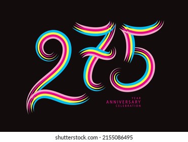 vector de diseño de 275 números, camiseta gráfica, celebración de 275 años línea colorida de logotipo de logotipo, logotipo de cumpleaños 275, plantilla de pancarta, elementos de número de logotipo para tarjeta de invitación, afiche, camiseta.