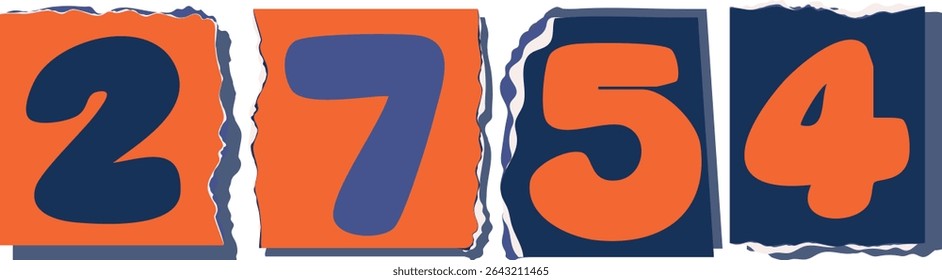 2754 Retro torn paper number Design art