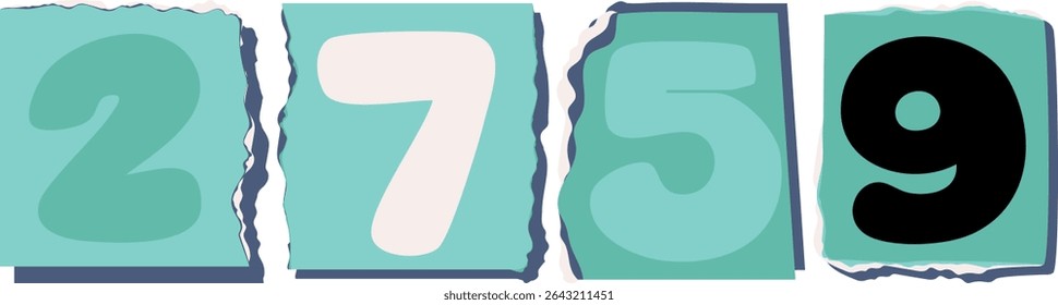2759 Retro torn paper number Design art