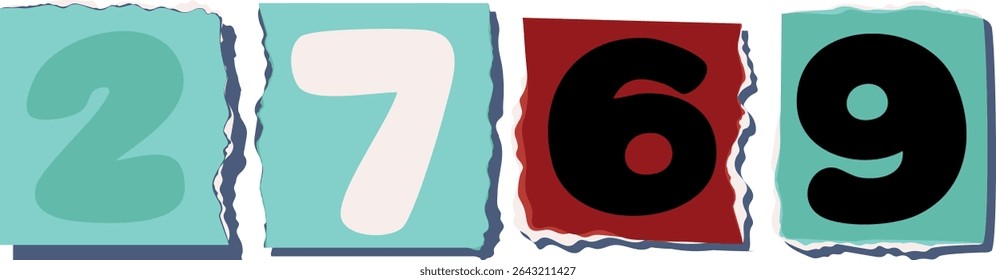 2769 Retro torn paper number Design art