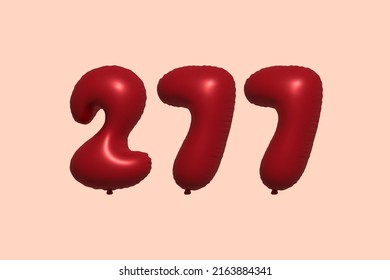 277 3d number balloon made of realistic metallic air balloon 3d rendering. 3D Red helium balloons for sale decoration Party Birthday, Celebrate anniversary, Wedding Holiday. Vector illustration
