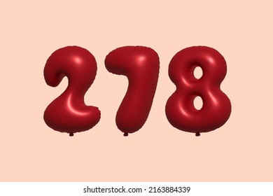 278 3d number balloon made of realistic metallic air balloon 3d rendering. 3D Red helium balloons for sale decoration Party Birthday, Celebrate anniversary, Wedding Holiday. Vector illustration