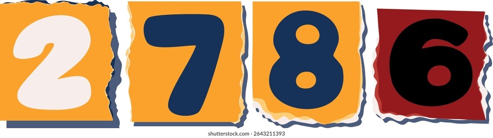 2786 Retro torn paper number Design art