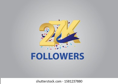 27K, 27.000 Followers Thank you blue ribbon celebration logotype for social media, internet - vector