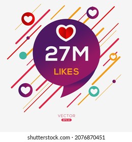 27M, 27 million likes design for social network, Vector illustration.