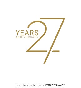 27th, 27 Years Anniversary Logo, Golden Color, Vector Template Design element for birthday, invitation, wedding, jubilee and greeting card illustration.