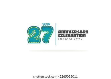 27th, 27 years, 27 year anniversary celebration fun style green and blue colors on white background for cards, event, banner-vector