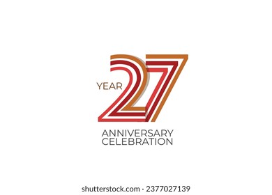 27th, 27 years, 27 year anniversary retro style in 3 colors, red, pink and brown on white background for invitation card, poster, internet, design, poster, greeting cards, event - vector