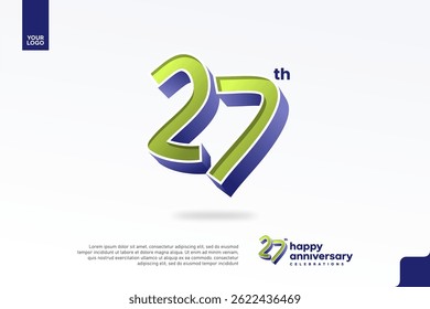 Número 3D do 27o aniversário com design de jubileu de prata em verde pera e azul violeta