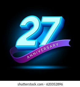 27th Anniversary 3D text with glow effect .celebration vector  template design