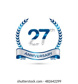 27th anniversary blue and silver colored with wreath and ribbon