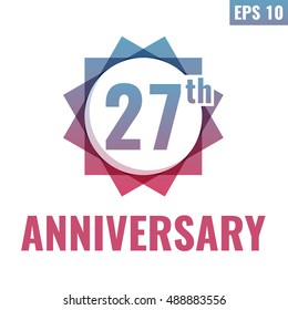 27th Anniversary celebration. Flat vector icon, logo design illustration on white background. Can be used for business company or for wedding agency.
