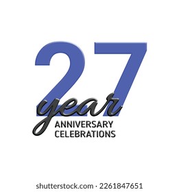 27th anniversary celebration logo design. Vector festive illustration. Realistic 3d sign. Party event decoration