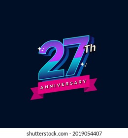 27th anniversary celebration logotype colorful design. Simple and retro anniversary logotype design.