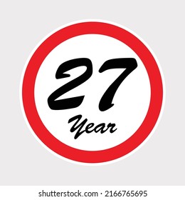 Celebración del 27° aniversario con el anillo rojo sobre fondo aislado gris