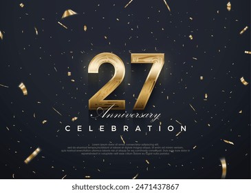 27th anniversary celebration, vector 3d design with luxury and shiny gold.
