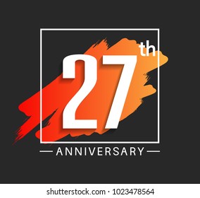 27th anniversary design with orange color brush in square isolated on black background for celebration