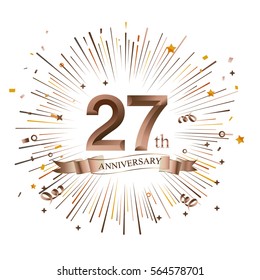 27th Anniversary greeting Card with Starburst. Vector illustration.