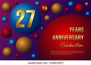 27th Anniversary logo with colorful abstract background, template design for invitation card and poster your birthday celebration. Vector eps 10