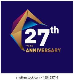 27th anniversary logo with gold shape modern looks. Anniversary signs illustration. Gold anniversary logo design and illustration?