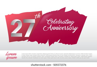27th anniversary logo with red abstract backgrond. design template