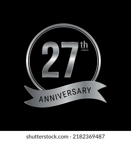 27th anniversary logo silver color for celebration event wedding greeting card invitation round tag