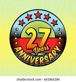 27th anniversary logo. Vector and illustrations. Comics anniversary logo.
