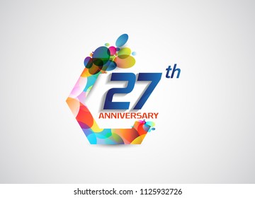 27th anniversary modern design with colorful oval pattern for celebration event. Vector illustration isolated on white background