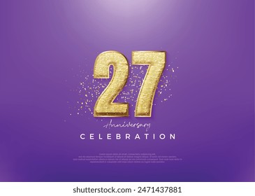 27th anniversary number, with shiny gold glitter number. Premium vector background for greeting and celebration.