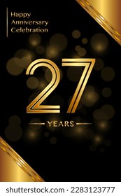 27th Anniversary template design with double line numbers. Golden anniversary template. Vector