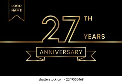 27th Anniversary template design with gold color for celebration event, invitation, banner, poster, flyer, greeting card. Line Art Design, Vector Template
