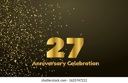 27th Anniversary vector party background with gold glitter and gold font, editable illustration eps 10