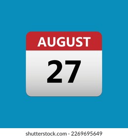 27th August calendar icon. August 27 calendar Date Month icon. Isolated on blue background svg