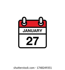 27th of January flat icon calendar date, time, day, month schedule. Vector illustration design