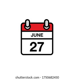 27 de junio día plano del icono del calendario del mes. Concepto de fecha y hora. Diseño de ilustración de vector