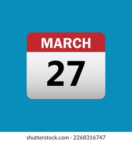 27th March calendar icon. March 27 calendar Date Month icon vector illustrator