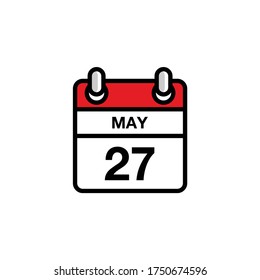 27 de mayo día plano del icono del calendario del mes. Concepto de fecha y hora. Diseño de ilustración de vector