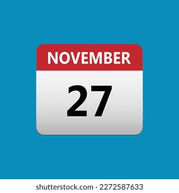 27th November calendar icon. November 27 calendar Date Month icon. Isolated on blue background
