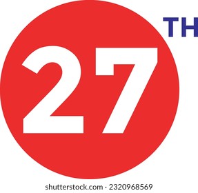 27th Ordinal Numbers counting vector art illustration with fantastic font and blue red color - 27th anniversary - happy birthday
