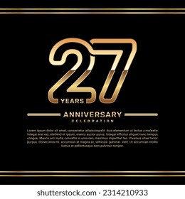 27th year anniversary celebration logo design with gold number, vector template illustration