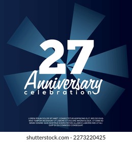 27th year anniversary celebration vector template design illustration with white text elegant blue shiny background.	