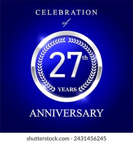27th years anniversary celebration emblem . anniversary logo isolated with silver circle. vector illustration template design for web, poster, flyers,