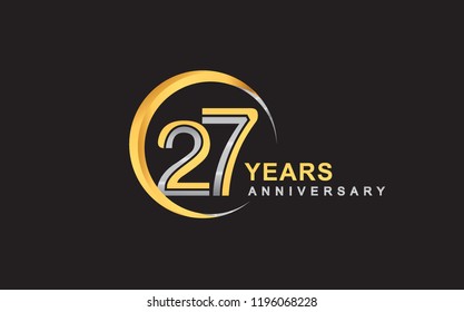27th years anniversary golden and silver color with circle ring isolated on black background for anniversary celebration event