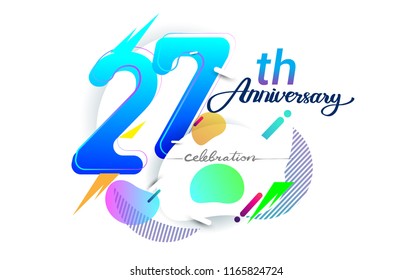 27th years anniversary logo, vector design birthday celebration with colorful geometric background, isolated on white background.